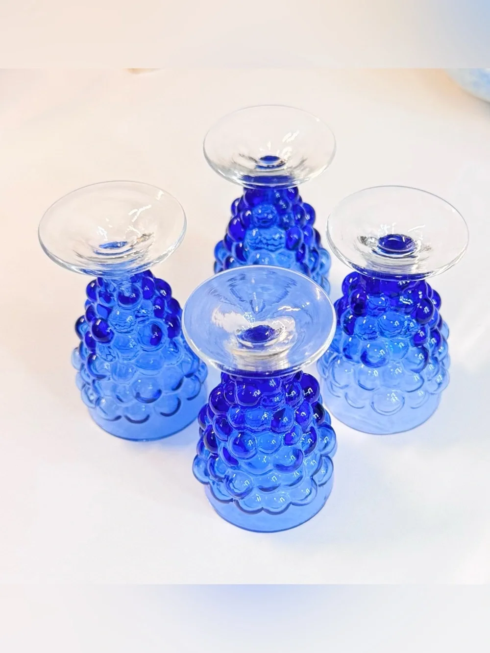 1950s–1960s Empoli Italian Cobalt Blue Grape Cluster Glass Decanter Set